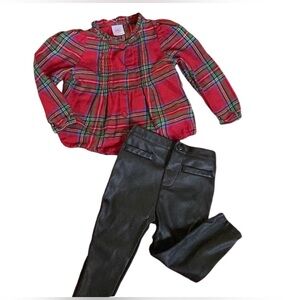 WonderNation outfit! Vegan leather pants & plaid tunic shirt! Size 2T! NWOT:EUC